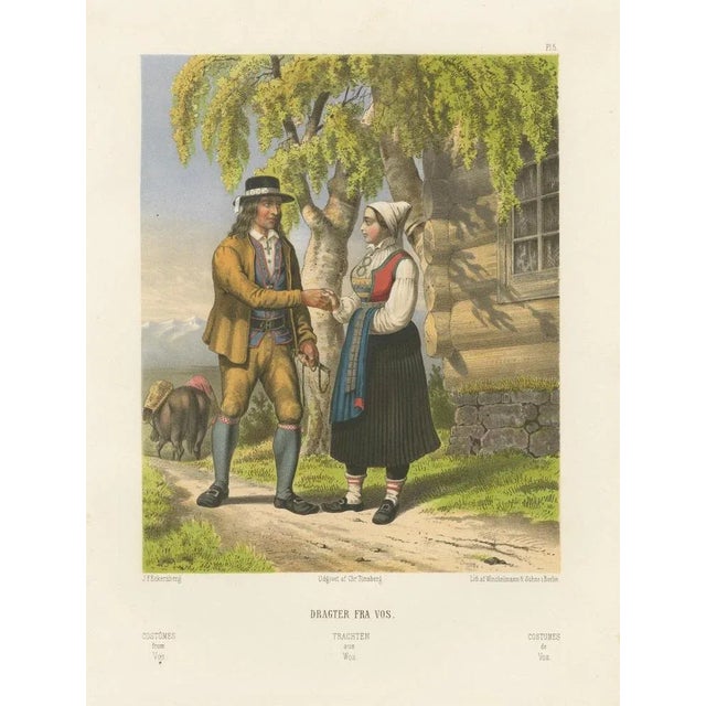 Paper Johan Fredrik Eckersberg, Norwegian Folk Attire from Voss, 1860, Chromolithograph on Paper For Sale - Image 7 of 10