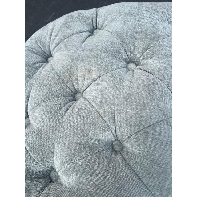 Modern Faux Bamboo Tufted Velvet Bench in Grey Blue Upholstery For Sale - Image 17 of 18