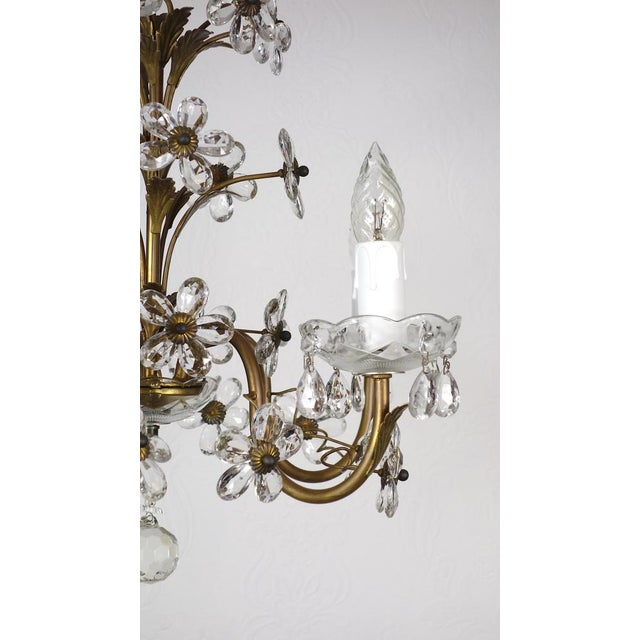Metal Antique Italian Gold-Plated Metal Crystal Flowers Chandelier, 1950s For Sale - Image 7 of 17