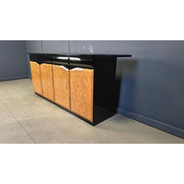 Black Vintage Lacquer and Burl Wood Credenza, 1980s For Sale - Image 8 of 15