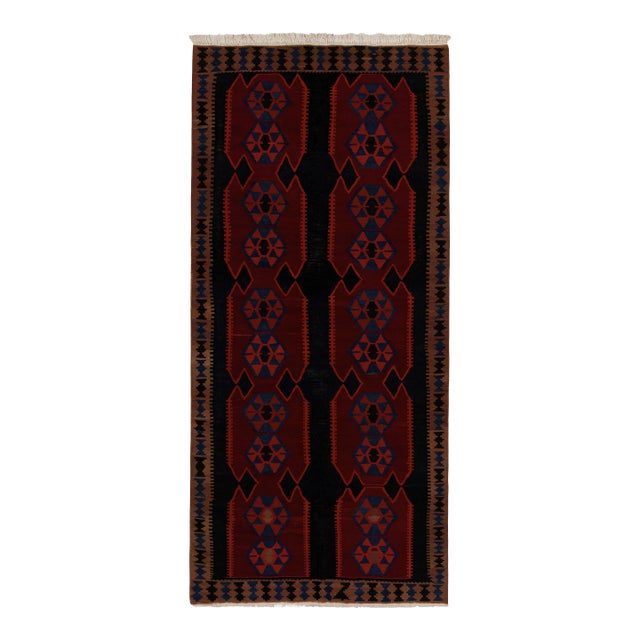 Vintage Ghazvin Kilim in anBlack With Red and Blue Geometric Patterns For Sale