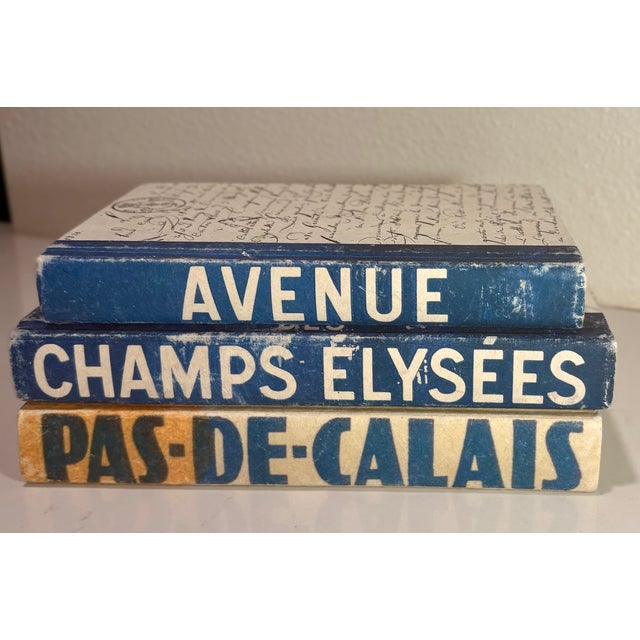 French E. Lawrence, Ltd. Blue French Travel Decorative Books, Set of 3 For Sale - Image 3 of 8