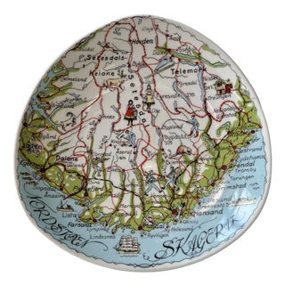 Silkscreen Ceramic Map of Setesdal in Norway by Turi Gramstad Oliver for Stavangerflint, 1960s For Sale
