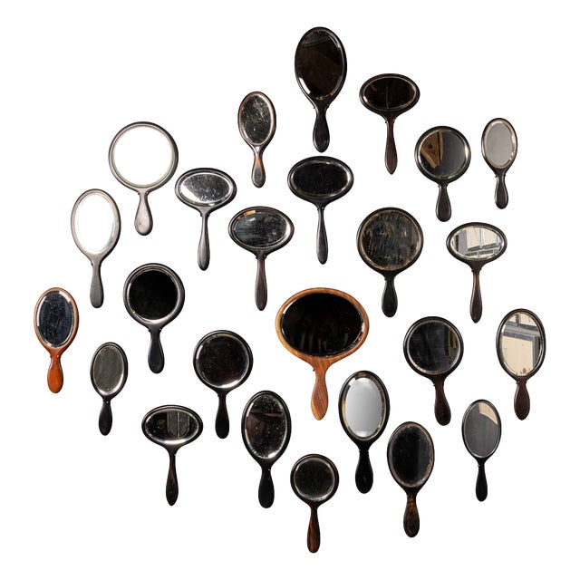 Antique Wooden Hand Mirrors, 19th Century, Set of 25 For Sale