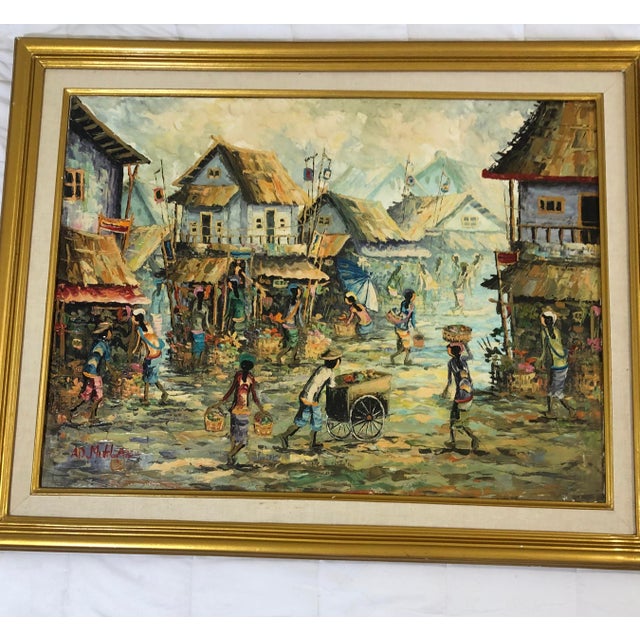 Street Art Vintage A. D. Muklas Original Indonesian Street Oil Painting For Sale - Image 3 of 12