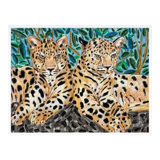 Twin Leopards by Jelly Chen in White Framed Paper, Medium Art Print For Sale