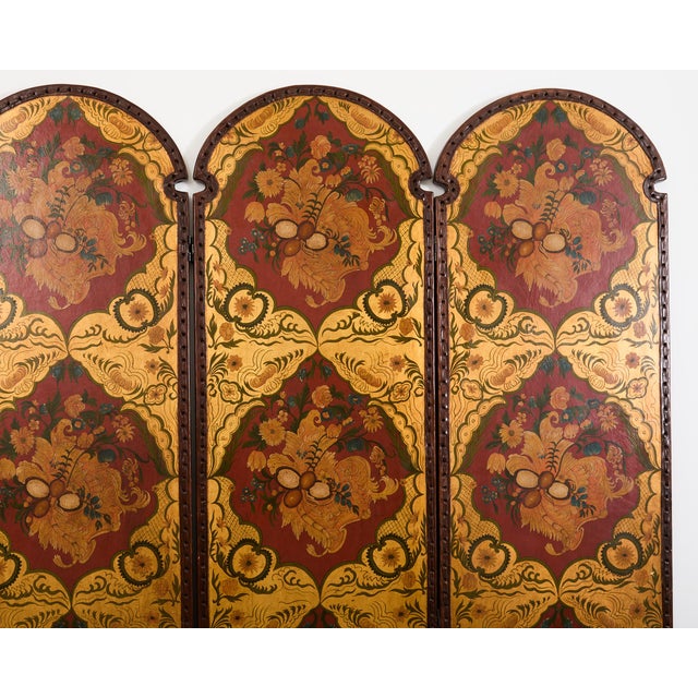 Wood Spanish Colonial Baroque Style Painted Leather Eight Panel Screen For Sale - Image 7 of 18