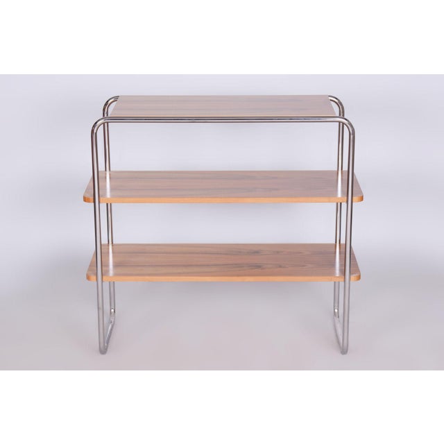 Metal Czech Bauhaus Etagere in Walnut and Chrome-Plated Steel from by Kovona, 1940s For Sale - Image 7 of 9