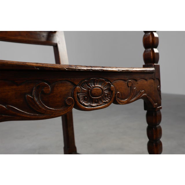 Brown Antique Armchair in Hand Carved Oak, 1700s For Sale - Image 8 of 18