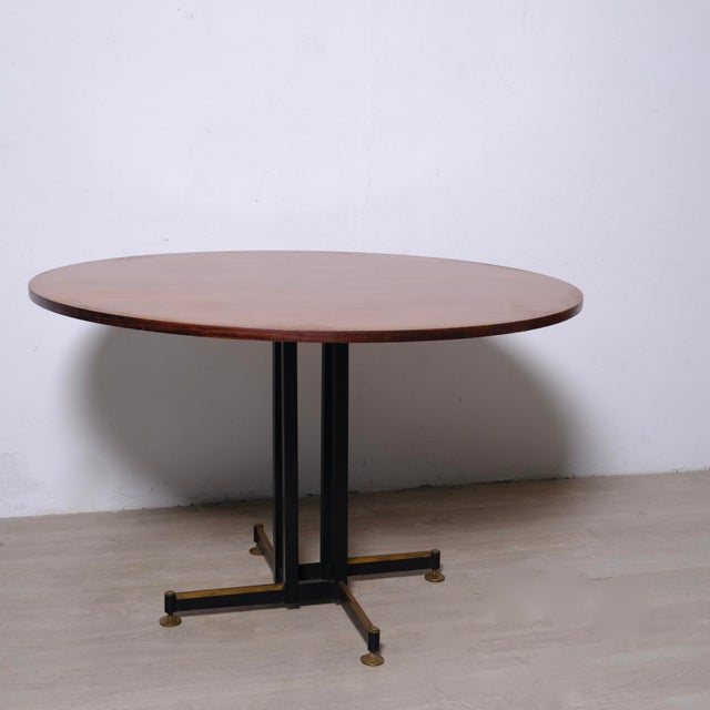 1950s Round Table with Metal Frame and Wooden Top, 1950s For Sale - Image 5 of 18