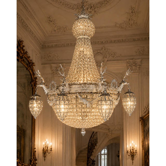 1960s French Silver Bronze Deer Chandeliers - Pair For Sale - Image 11 of 18