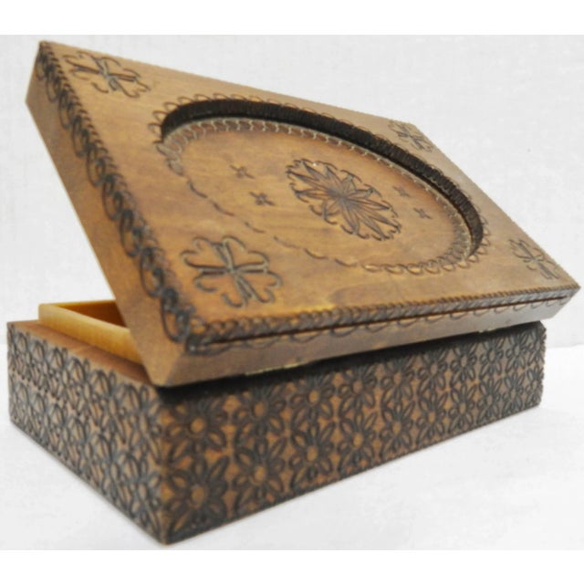 Vintage Hand-Carved Walnut Finish Box With Foliate Detail For Sale - Image 4 of 7
