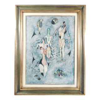 Ermanno Metelerkamp, Nude, Figures of the Forest, 1974, Watercolor and Ink on Paper, Framed For Sale