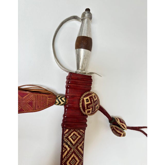 1950s Mandinka Ceremonial Sword With Decorated Red Leather Scabbard West Africa 1950 For Sale - Image 5 of 15