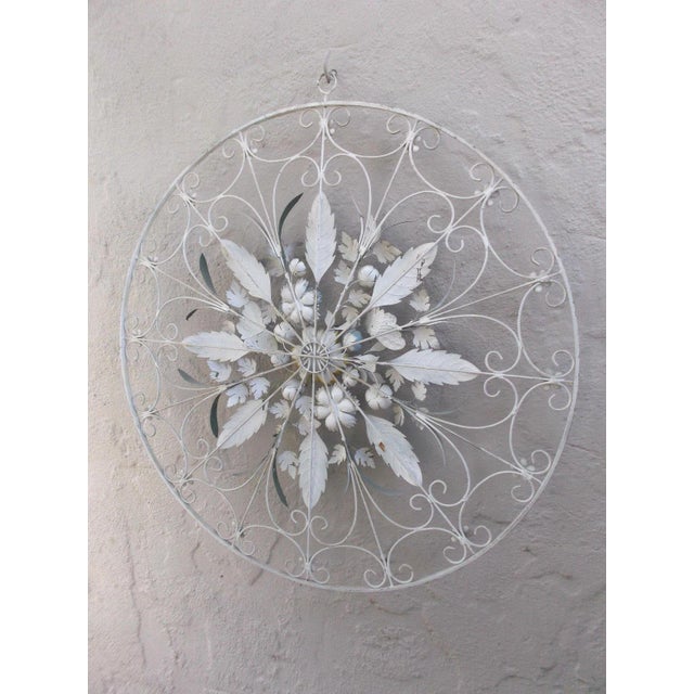Vintage 36" Floral Wrought Iron Toleware Wall Art Hanging Large Flowers For Sale - Image 6 of 7
