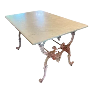 Late 19th Century French Butcher Table Baker Pastry Marble Top Double Bulls's Head