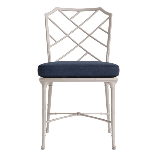 Brown Jordan Calcutta Side Chair, Dove frame with Fusion Neptune fabric For Sale