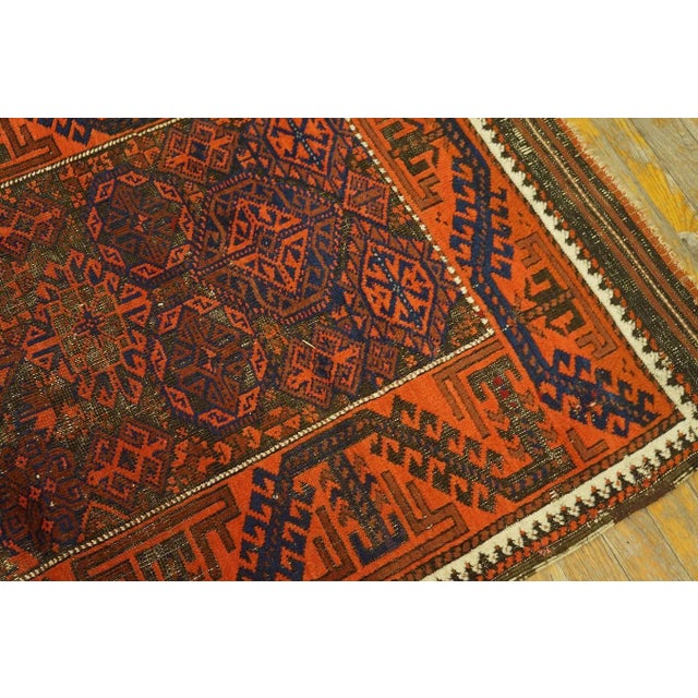 Incredible Red-Raspberry Background Color With Geometric Design Antique Persian Baluch Rug For Sale - Image 9 of 12