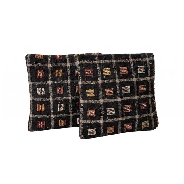 Mid-Century Modern Anatolian Kilim Pillow Cover 19'' X 19'' - Set of Two For Sale - Image 3 of 4