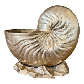 Vintage Coastal Regency Brass Nautilus Shell Planter or Wine Cooler For Sale