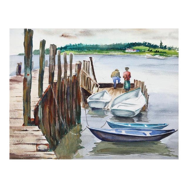 1950s "Island Docks P3.31" Watercolor Painting by Eve Nethercott For Sale