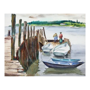 1950s "Island Docks P3.31" Watercolor Painting by Eve Nethercott