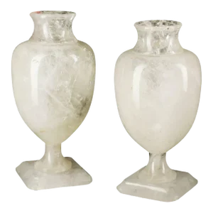 Pair of Mid 20th Century Carved Rock Crystal Urns