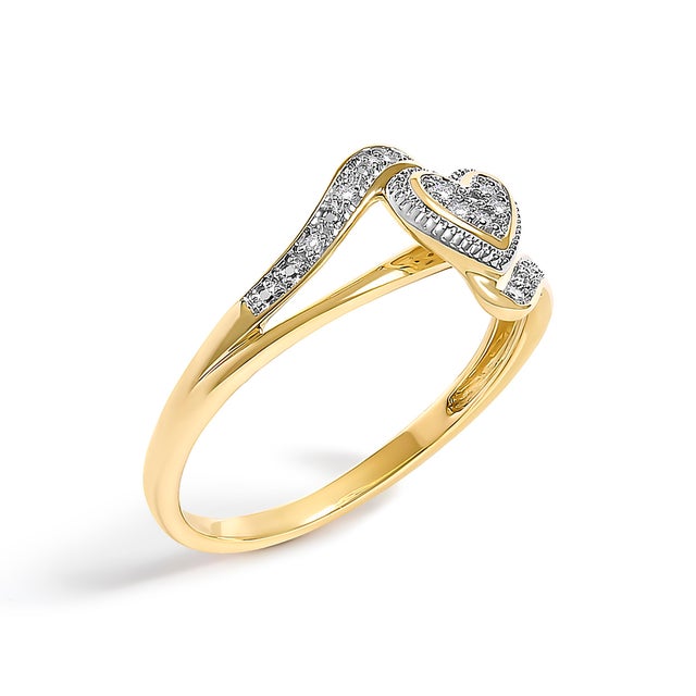 Contemporary 10K Yellow Gold Diamond Accent Filigree Heart Promise Ring (I-J Color, I3 Clarity)- Size 7.5 For Sale - Image 3 of 7