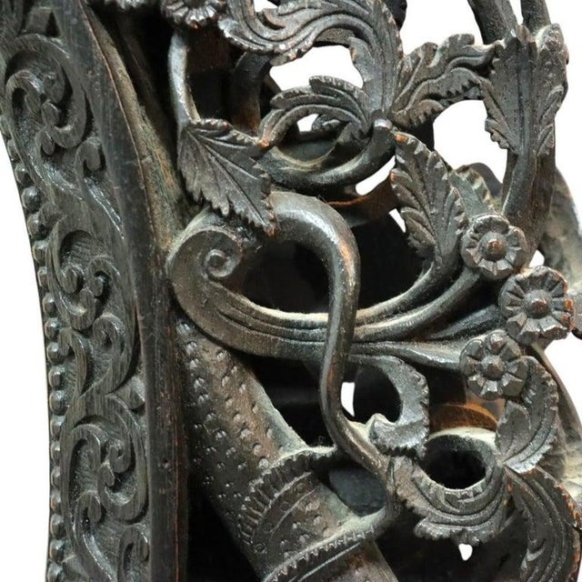 English 1920s Anglo-Indian Carved & Ebonized Reticulated Hardwood Mirror With Buddha & Dragons For Sale - Image 3 of 10