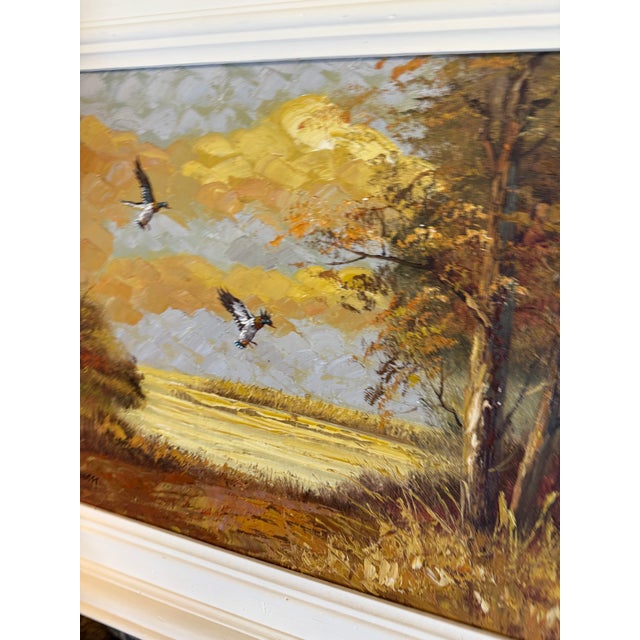 1970s Vintage Oil Painting Landscape With Mallard Ducks Landing by Bennett For Sale - Image 5 of 11