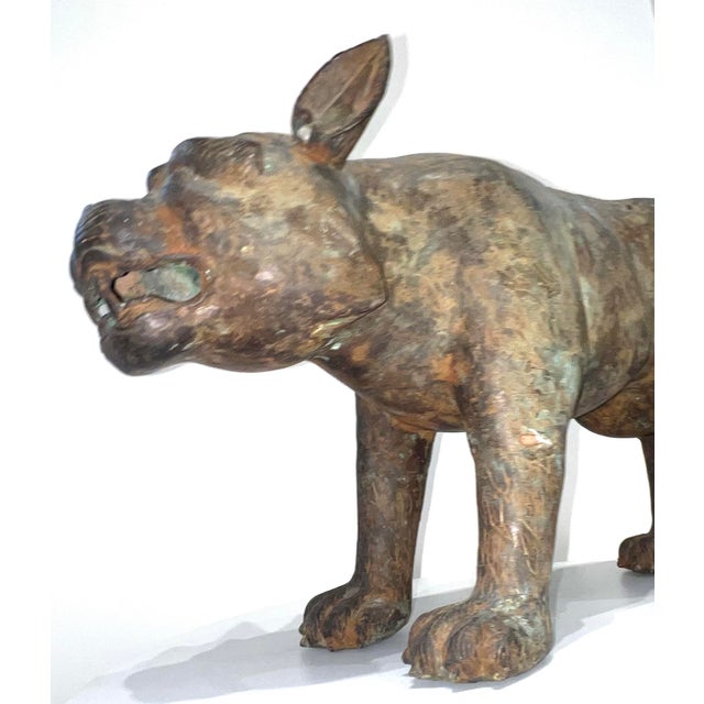 Early 20th Century Large Vintage Bronze Mythical Feline Heavy For Sale - Image 9 of 12