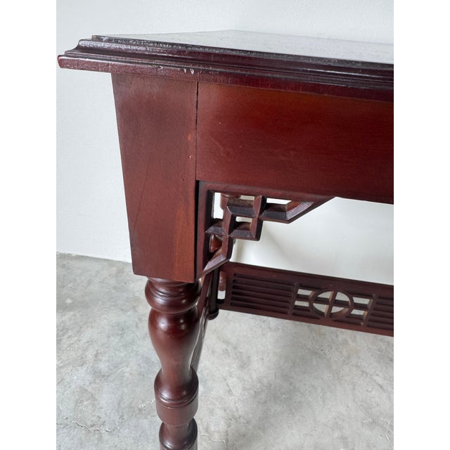 Wood Vintage Chinese Carved Solid Mahogany Console Table With Latticework Details For Sale - Image 7 of 12