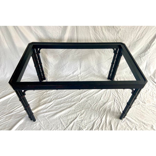 Vintage Baker Furniture Faux Bamboo With Fretwork Asian Chinoiserie Tray Table For Sale - Image 10 of 11