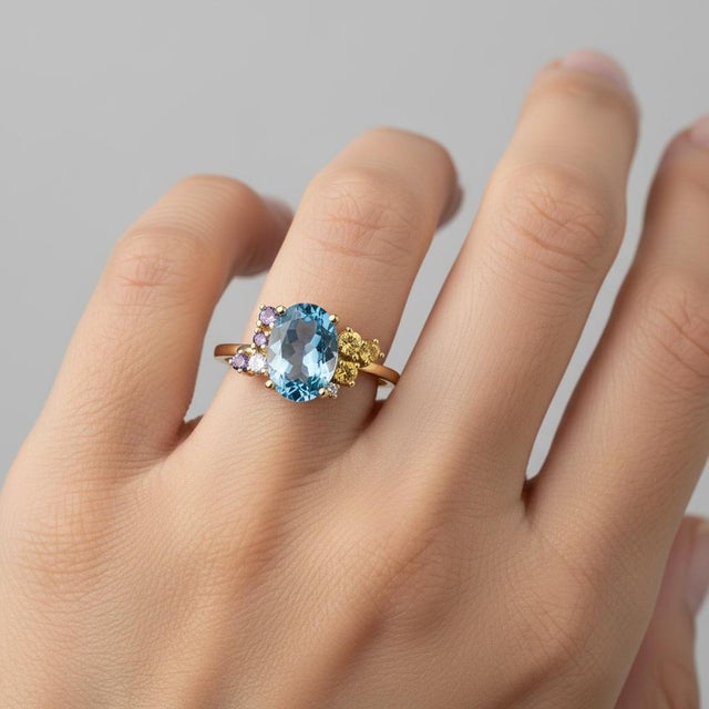 Blue Topaz Multicolor Ring in 14k Gold, Size 7.5 For Sale - Image 10 of 10