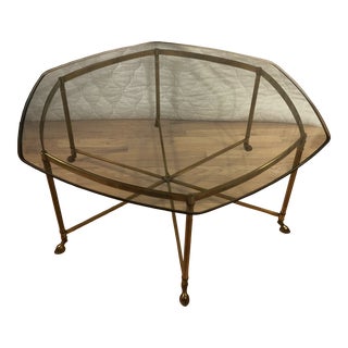 Mid 20th Century Labarge Brass & Glass Vintage Hexagonal MCM Coffee Table For Sale