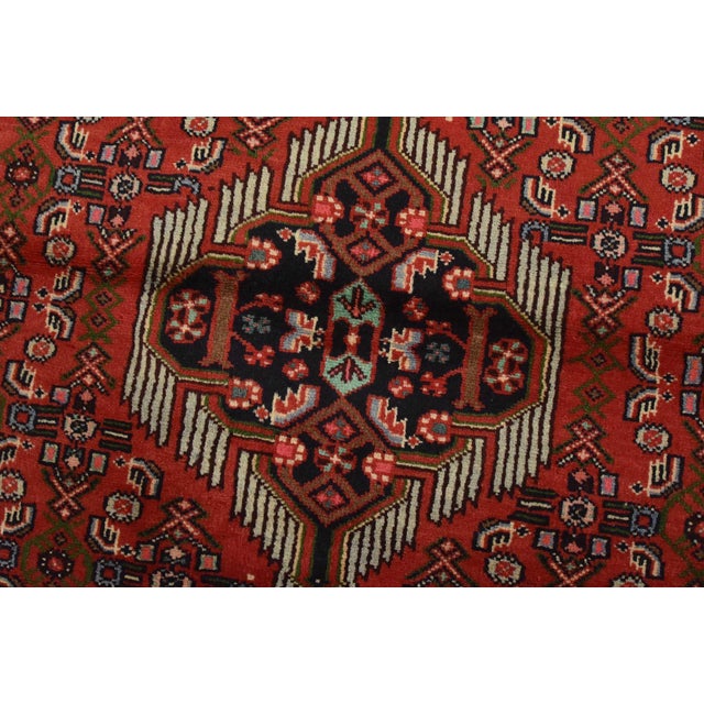 Textile Hamedan Rug 3’5” X 4’10” Red Wool Vintage Tribal Hand-Knotted Carpet For Sale - Image 7 of 11