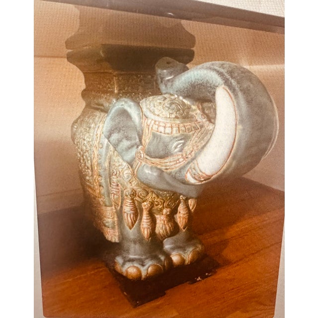 Hollywood Regency Vintage Smoked Glass Coffee Table With Emerald Green Elephant Bases For Sale - Image 3 of 4