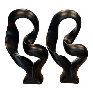 Pair of Modern Abstract Black Sculptures – Organic Infinity Form, 17” Gallery Style Statement Decor For Sale