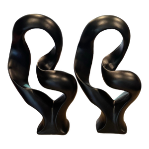 Pair of Modern Abstract Black Sculptures – Organic Infinity Form, 17” Gallery Style Statement Decor