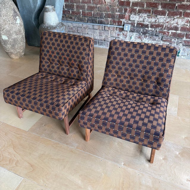 These custom made slippers chairs bridge the gap between mid-century and modern. The pair is made from scratch by artisans...