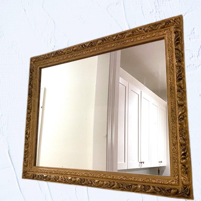 1970’s Era Vintage French Gold Gilt Plaster Mirror With Fruit Motif