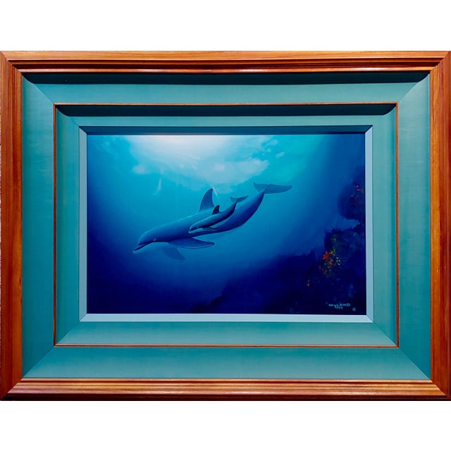Robert Wyland Dolphin & her Baby -Pacific Home 1990-Original Oil painting oil painting on canvas -Signed and dated 1990...