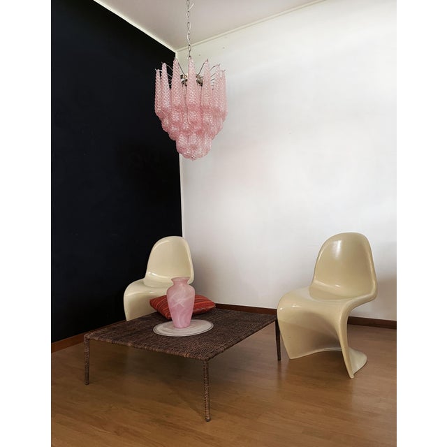 Italian vintage Murano chandelier made by 41 glass petals (Pink crystal, smooth outside, with powder and then rough...