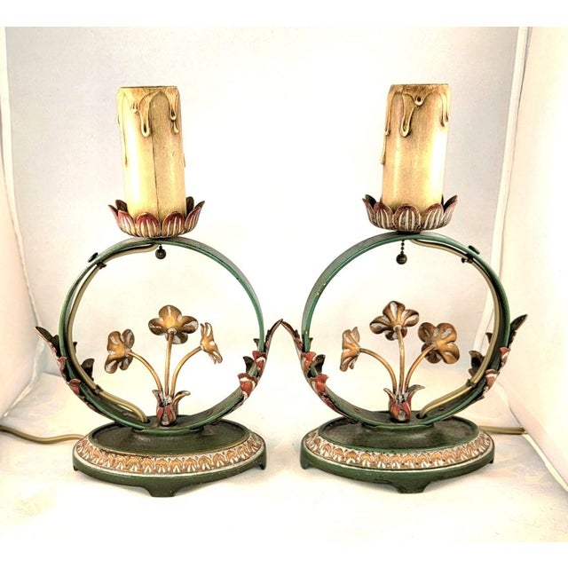 Authentic matching pair of antique lamps signed Moe Bridges Co. 41841 Milwaukee on the bottom of each lamp. They are in...
