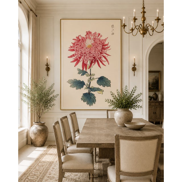 Paper Pink Chrysanthemum by Hasegawa, Vintage Japanese Botanical Art Print, 36" X 54" For Sale - Image 7 of 9