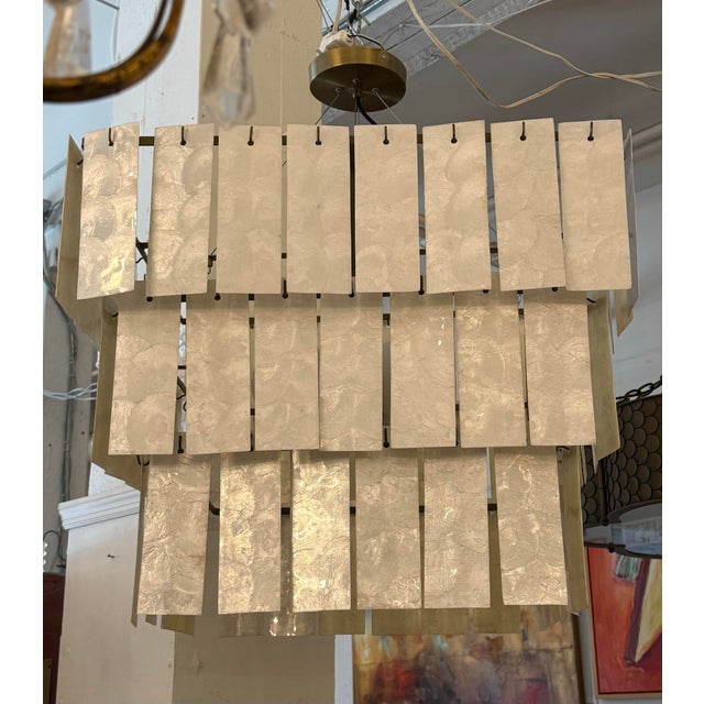 Boho Chic Mermelada Estudio for Cb2 Celina Capiz Shells Tiered Chandelier For Sale - Image 3 of 15