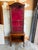 Antique Queen Anne Style 2 part show case curio display cabinet Solid wood frame, glass shelves, red patterned interior...