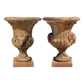 Large Florentine Renaissance Vases with Rams Heads, 1900s, Set of 2 For Sale