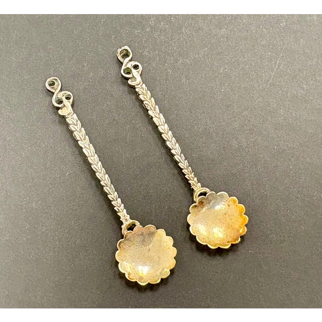 Late 19th Century Antique French Silver & Cobalt Blue Glass Salt Cellars With Serving Spoons – Art Nouveau Table Decor, Saleron Pair For Sale - Image 5 of 7