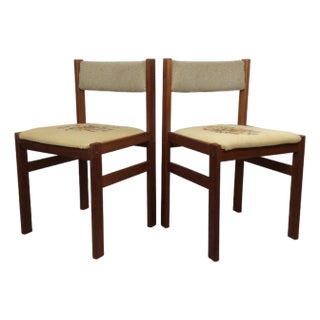 Pair of Scandinavian Modern Accent Chairs With Unique Floral Seats For Sale